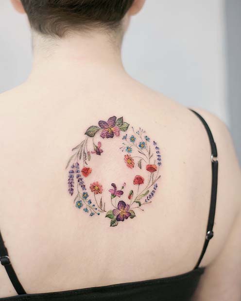 Floral Back Tattoo Idea for Girls 