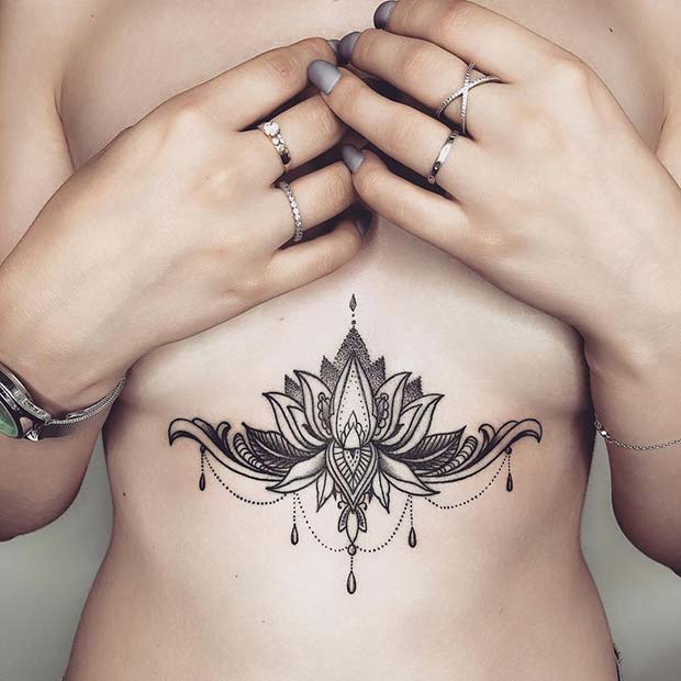 Lotus Sternum Tattoo Idea for Girls