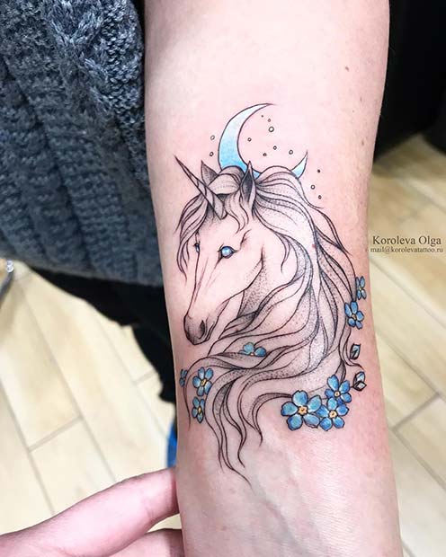 Magical Unicorn Tattoo Idea for Girls