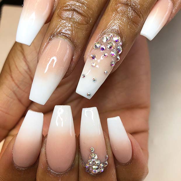 Nude Ombre Nails with Crystals
