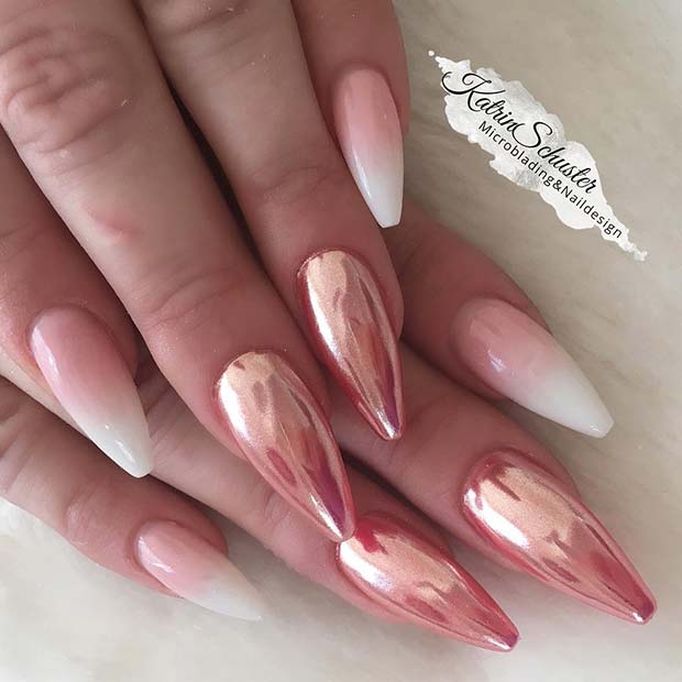 French Ombre and Rose Gold Chrome Nails