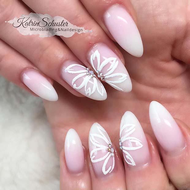 French Ombre with Flower Accent Nails