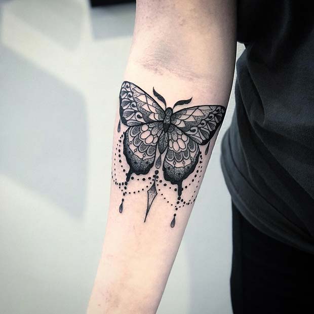 Patterned Butterfly Tattoo Idea for Girls