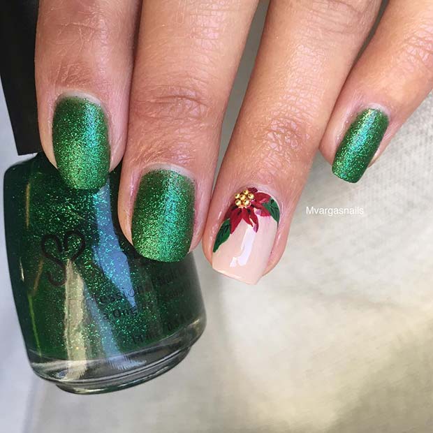 Poinsettia and Glitter Nail Design