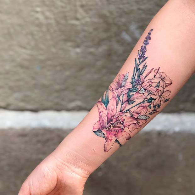 Pretty Flower Arm Tattoo Idea for Girls