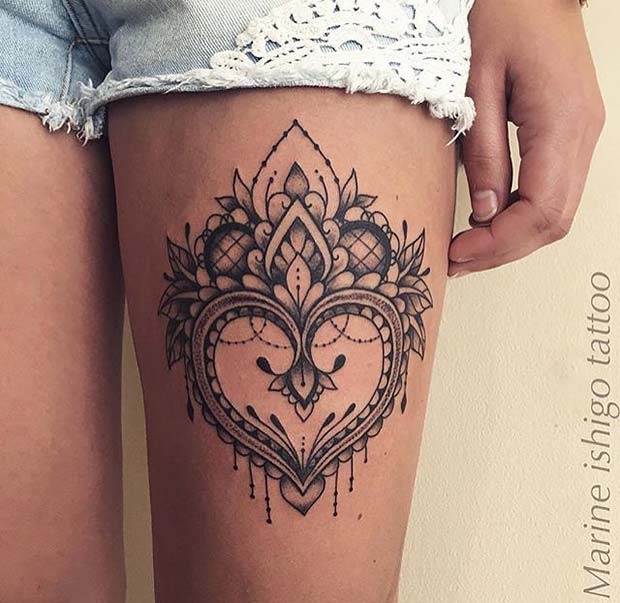 Pretty Heart Thigh Tattoo