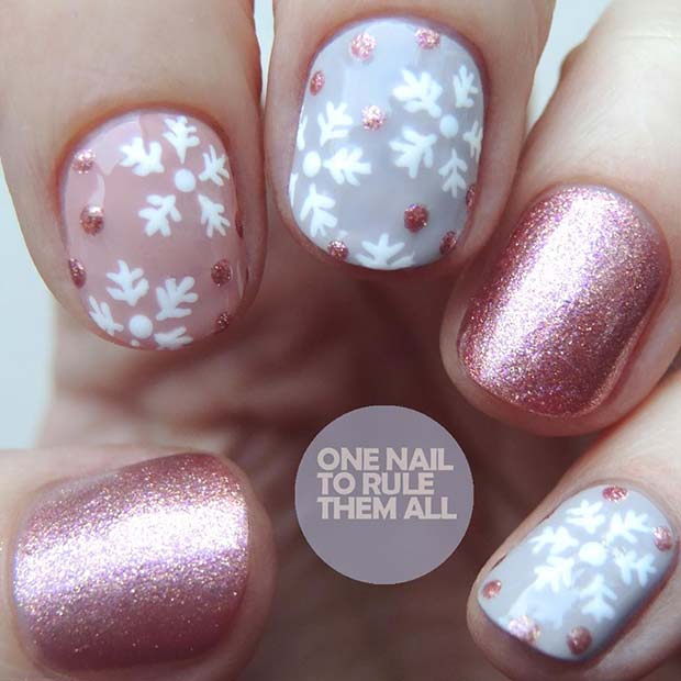 Pretty, Pink Snowflake Nails