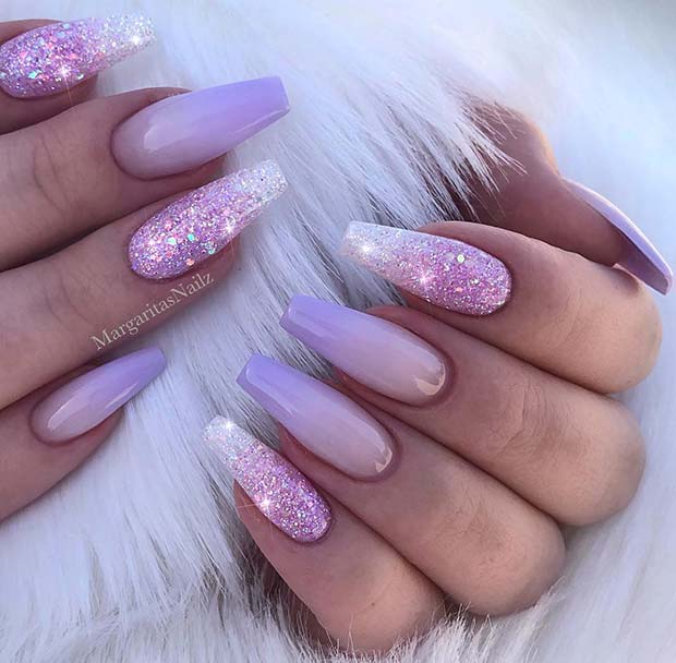 Purple Ombre Coffin Nails