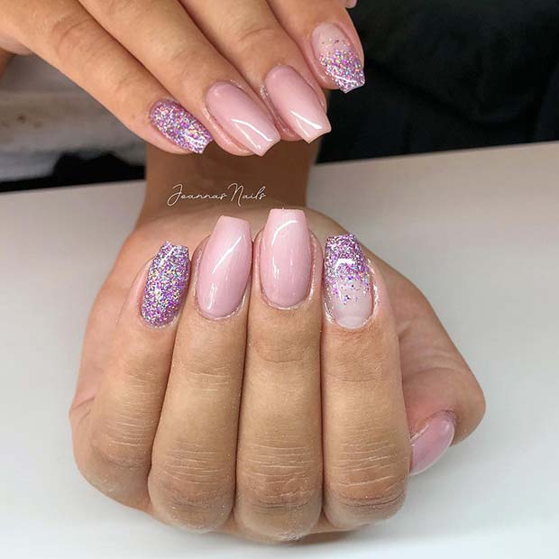 Sparkly Nude Coffin Nails