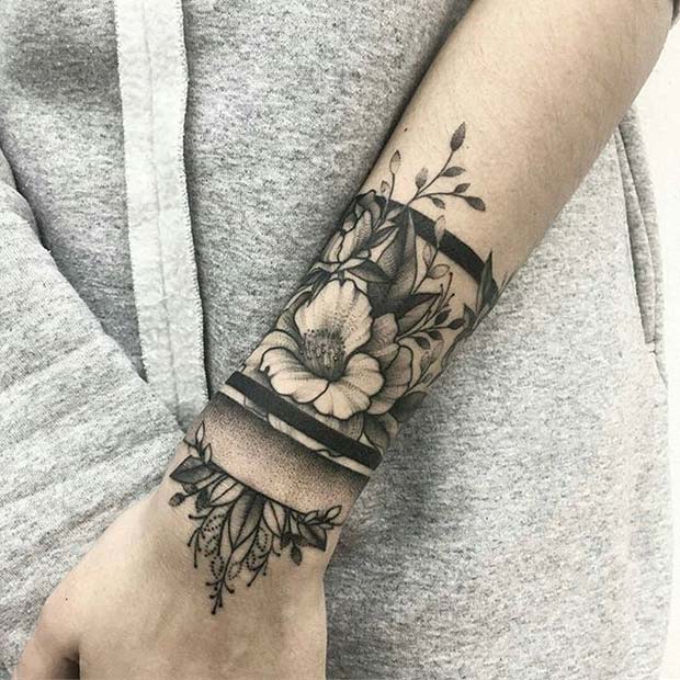 Trendy Floral Arm Tattoo Idea for Girls