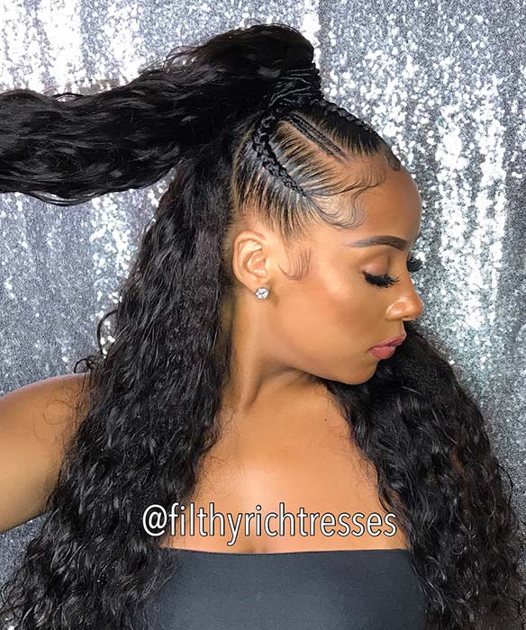 Braided Half Up, Half Down Weave Ponytail