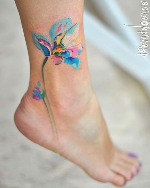 Vibrant Flower Watercolor Tattoo 