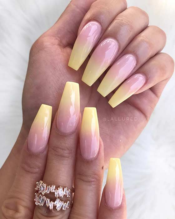 Yellow Ombre Ballerina Nails