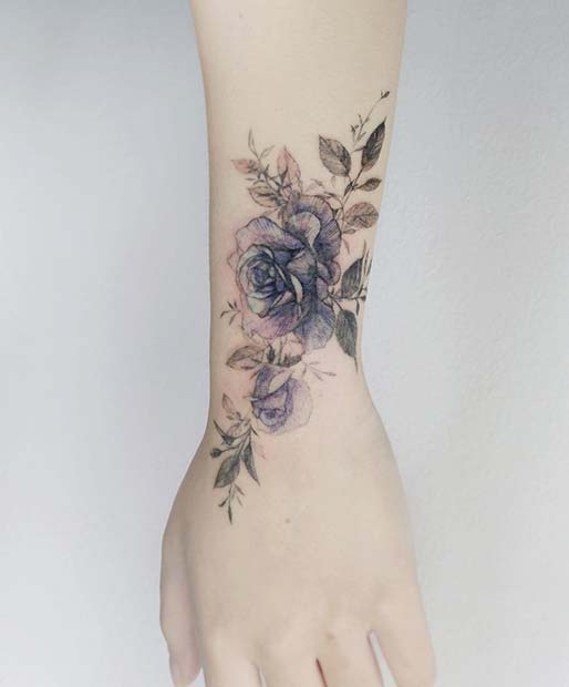 Beautiful, Blue Rose Wrist Tattoo