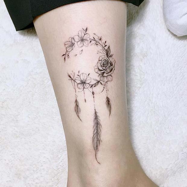 Floral Dream Catcher Tattoo Idea