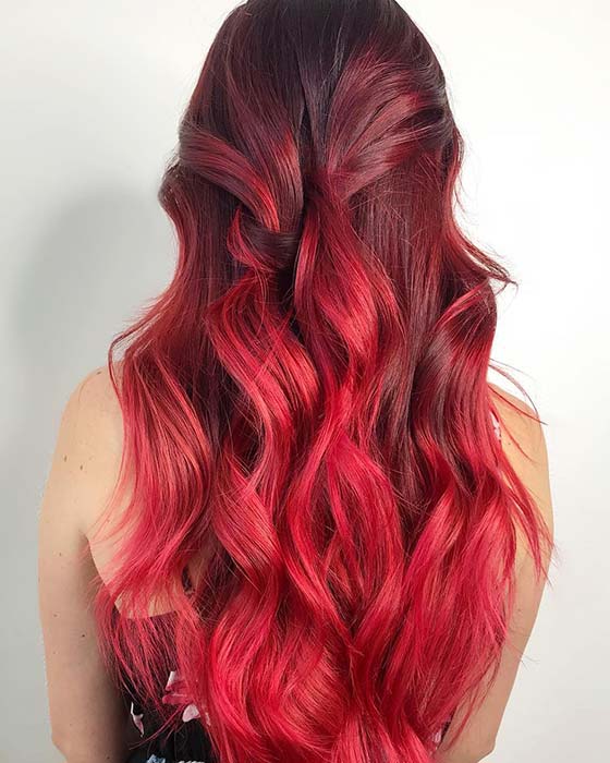 Dark Red to Bright Red Ombre Hair
