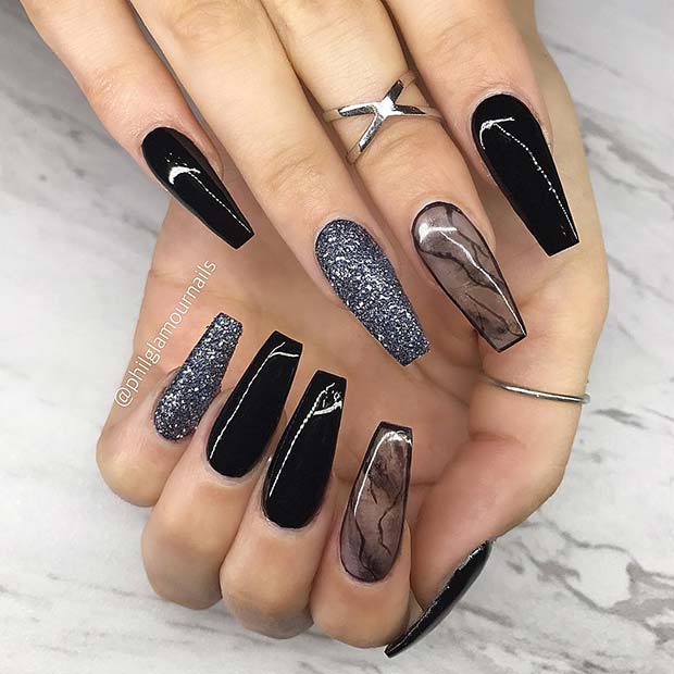 21 Bold and Edgy Black Coffin Nails - StayGlam