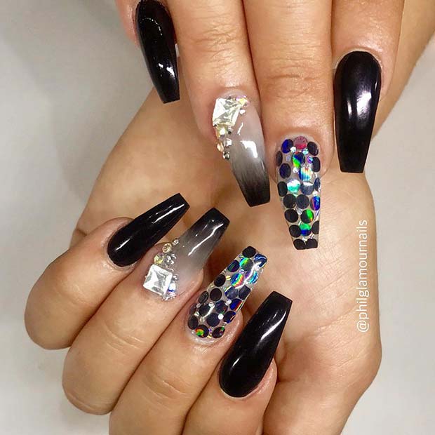 Black Ombre Coffin Nails