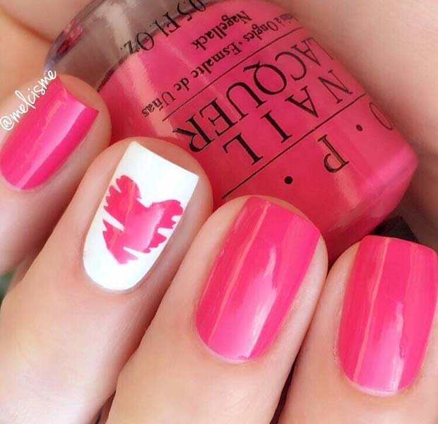 Pink and White Nail Design for Short Nails