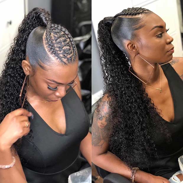 Braided Ponytail with Curly Weave