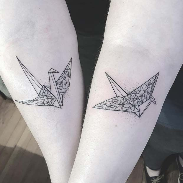 Matching Origami Couple Tattoos