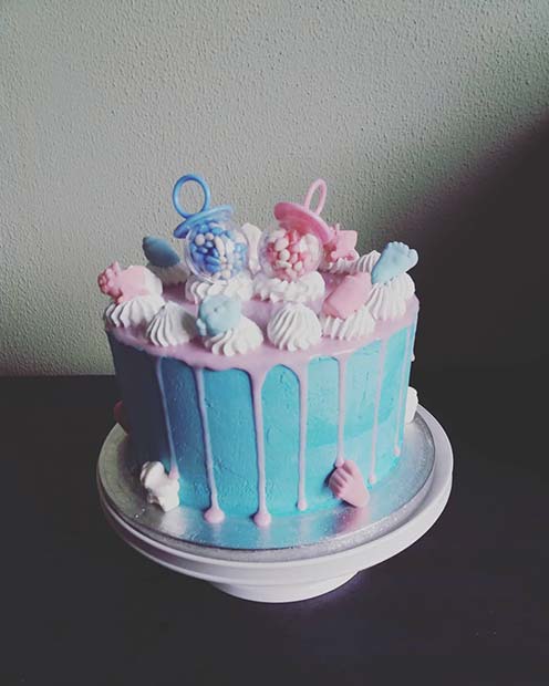 Cute Pink and Blue Cake for a Gender Reveal Party