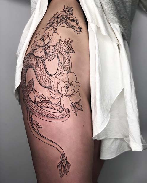 Dragon Thigh Tattoo