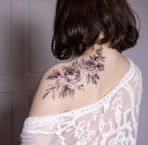 Pretty Floral Shoulder Tattoo Idea