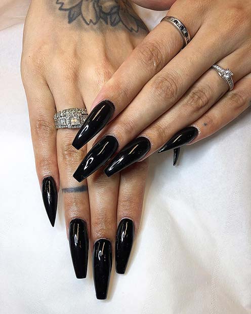 Long Black Coffin Nails