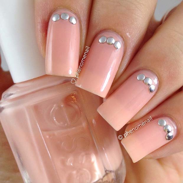 Light Pink Nails with Silver Embellishments