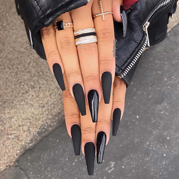 Matte Black Coffin Nails