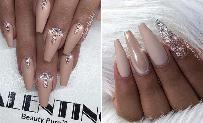 9. Nude and Gold Coffin Nails - wide 4