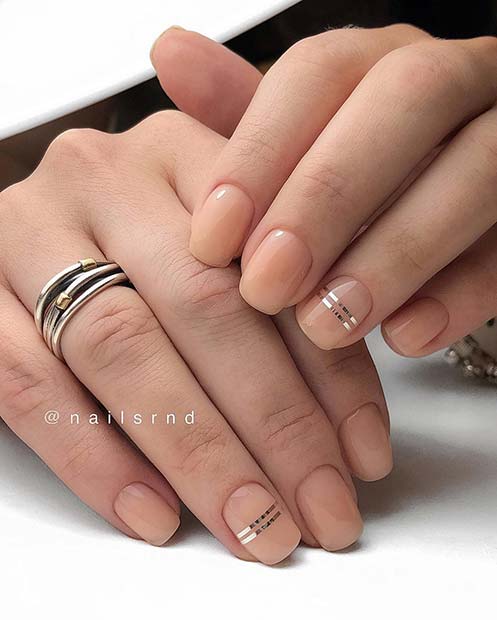 Nude Nails with Metallic Silver Tape