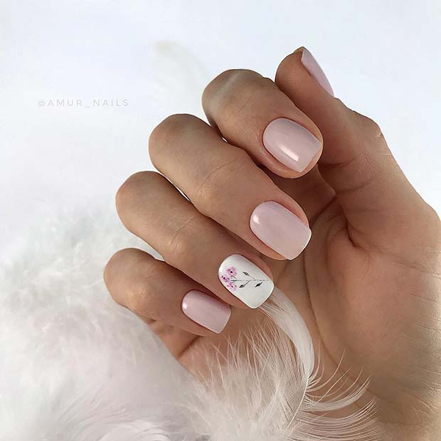 Pink Nails with Flower Accent Nail