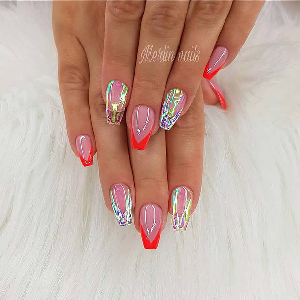 Red Tips and Chrome Glass Nails