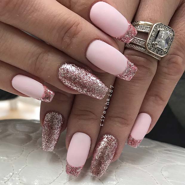 Rose Gold French Tip Coffin Nails