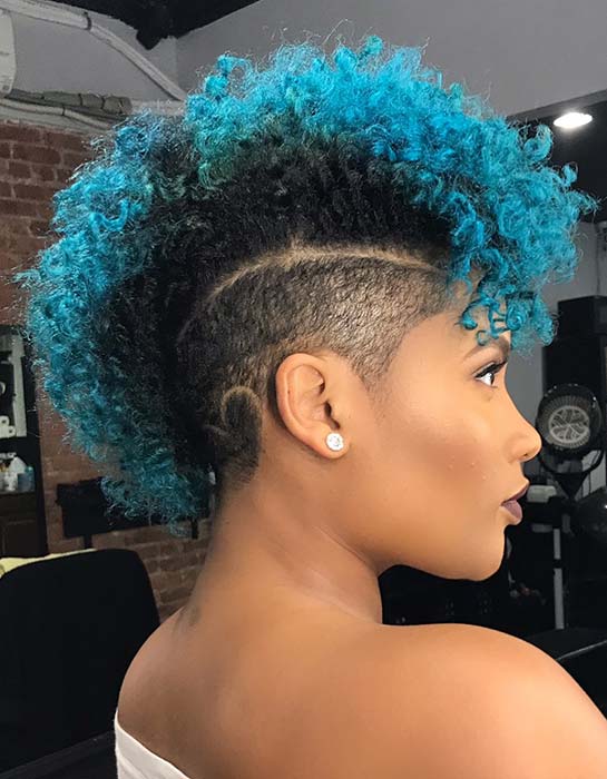 Shaved Hair with Vibrant Blue Color