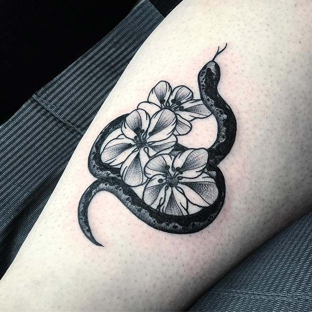 Snake and Flowers Tattoo 