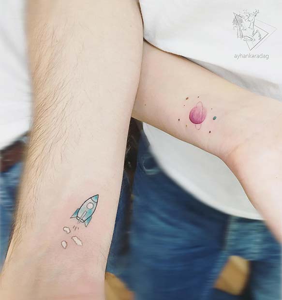 Space Theme Tattoo Designs for Couples in Love