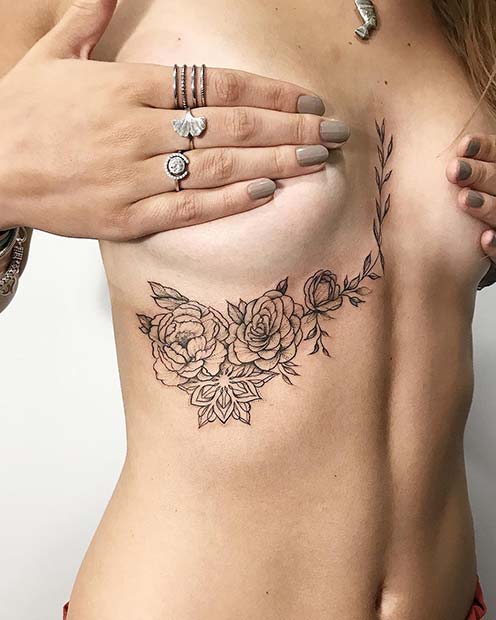Floral Sternum and Underboob Tattoo