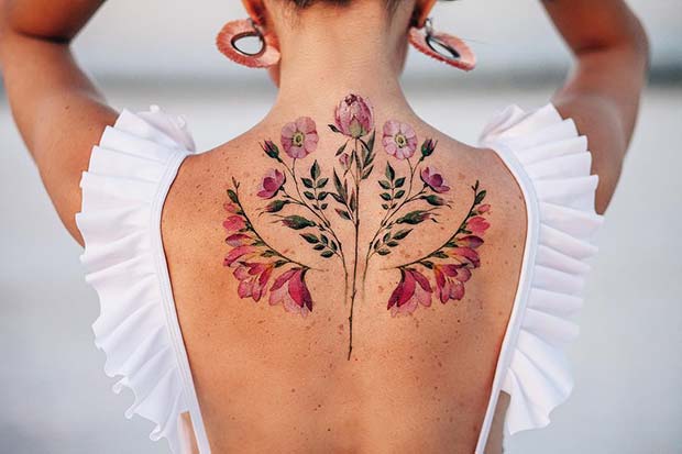 Stunning Floral Back Tattoo