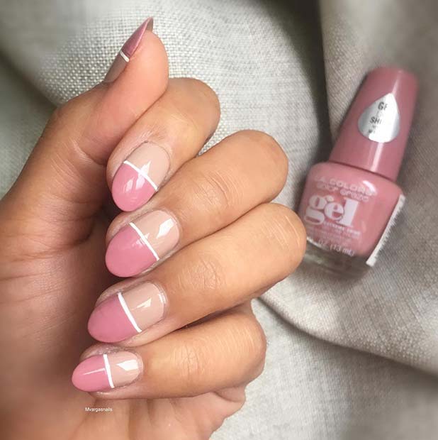 Stylish Half Pink, Half Nude Nails