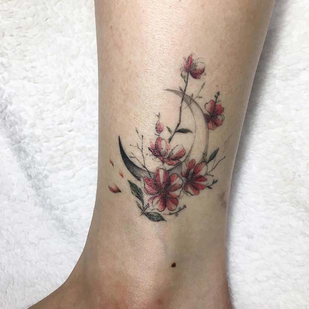 Unique Flower and Moon Tattoo Design