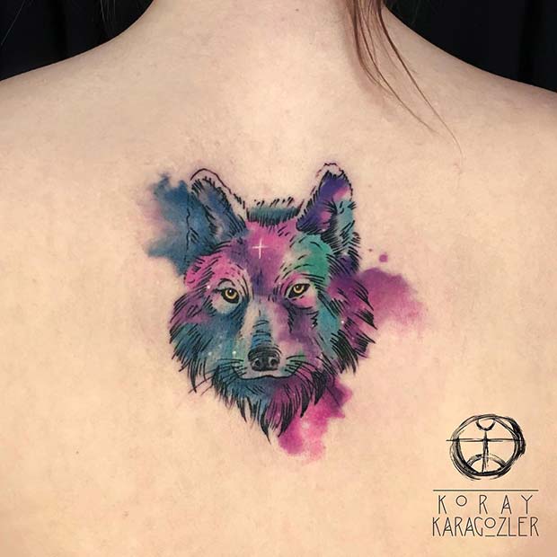 Watercolor Wolf Tattoo 
