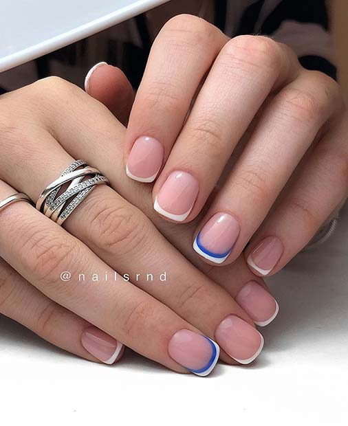 French Tip Nails with Blue