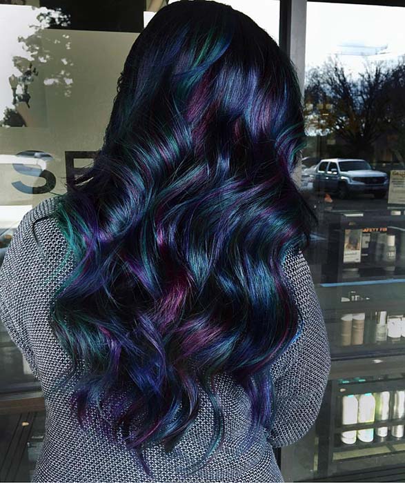 black and blue and purple hair