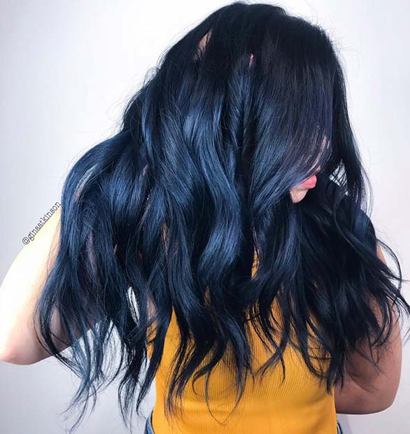 Black Navy Blue Hair