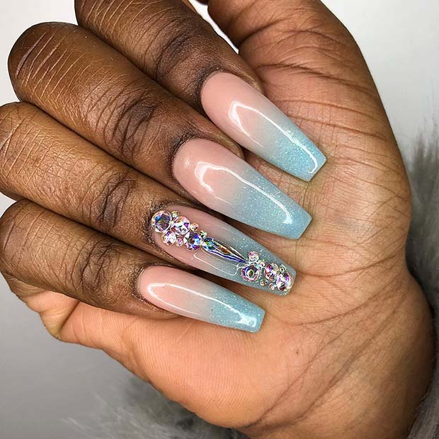 Blue Glitter Ombre for Long Coffin Nails