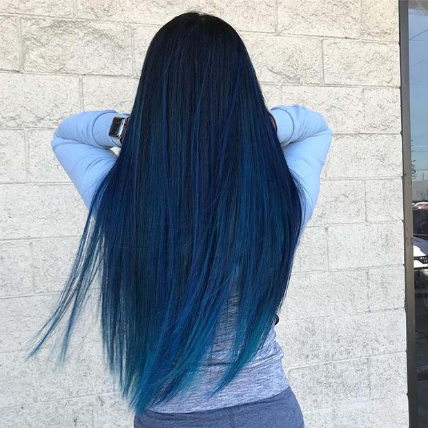 Bold Black to Teal Blue Ombre Hair
