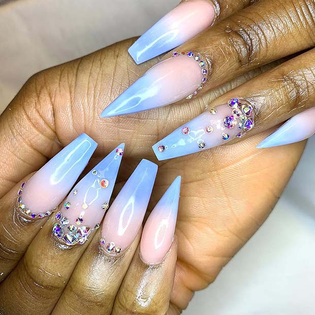 Ombre Coffin and Stiletto Nails